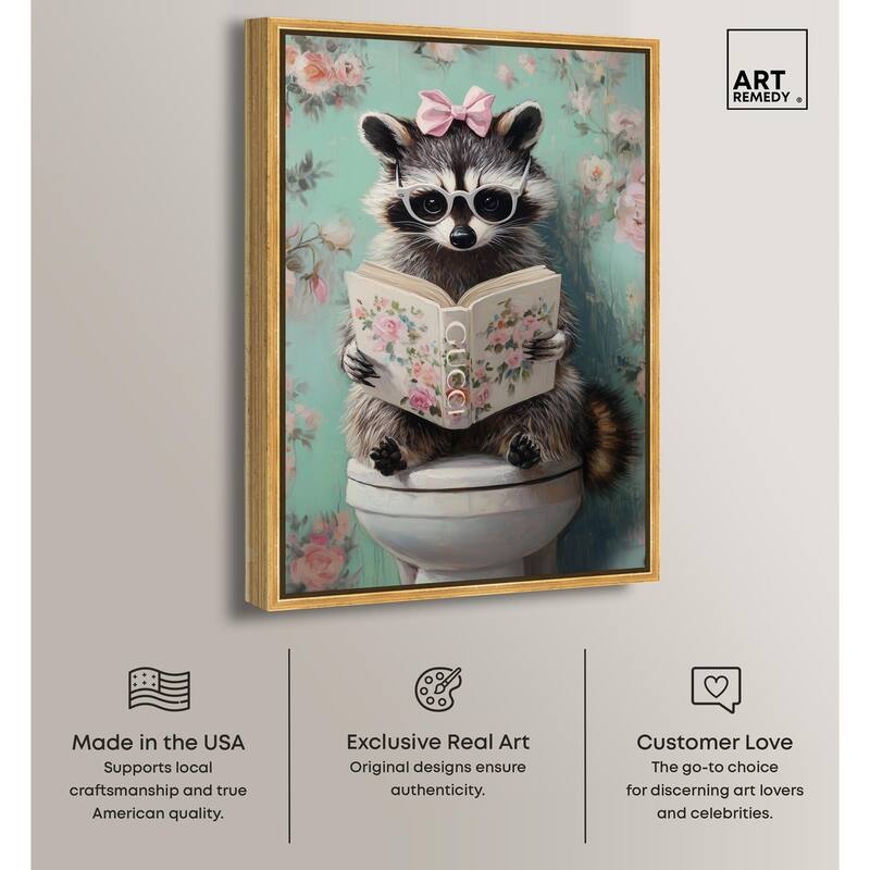 Petite Floral Toilet Raccoon Canvas by Art Remedy