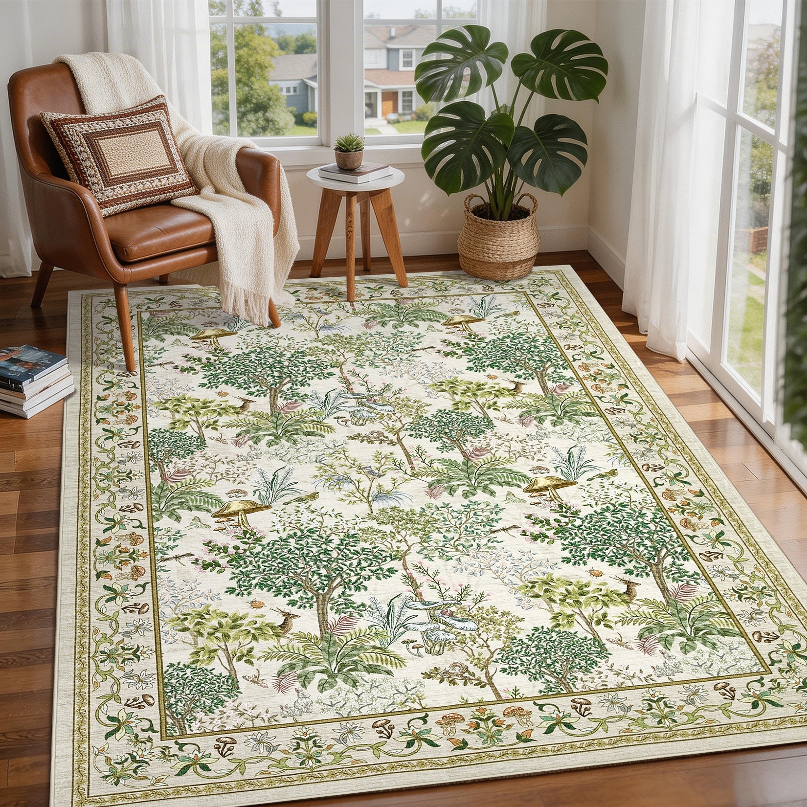 Garvee Vintage Botanical Mushroom Pattern Washable Area Rug