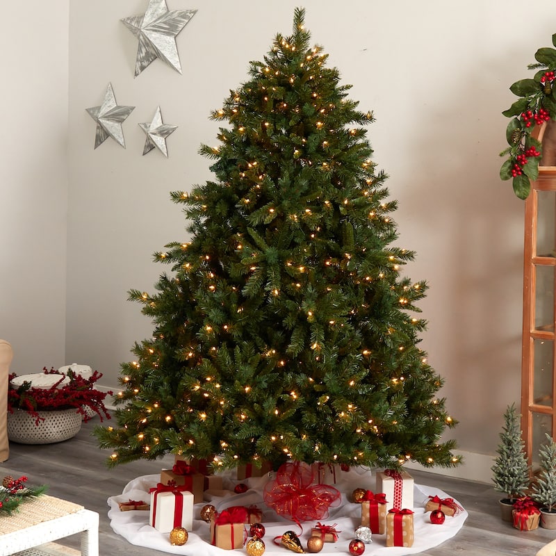 8Ft Artificial Christmas Tree with Clear Lights - Mid Century Pine Holiday Decor - Green - 96