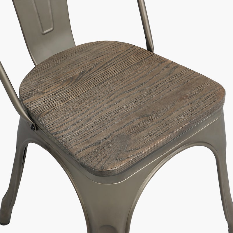 Yaheetech Set of 4 Metal Dining Chair Bistro Bar Stools with Wooden Stackable Chairs for Home
