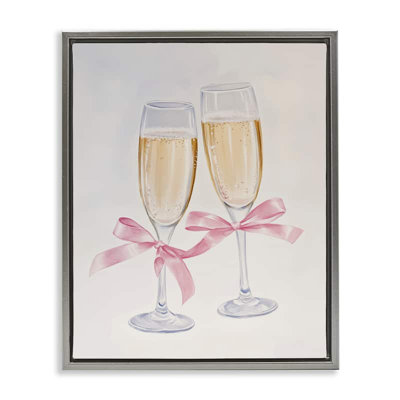 Stupell Chic Bow Champagne Glasses Framed Floater Canvas Wall Art Design By Arlington Prints - 25 x 31 - Grey