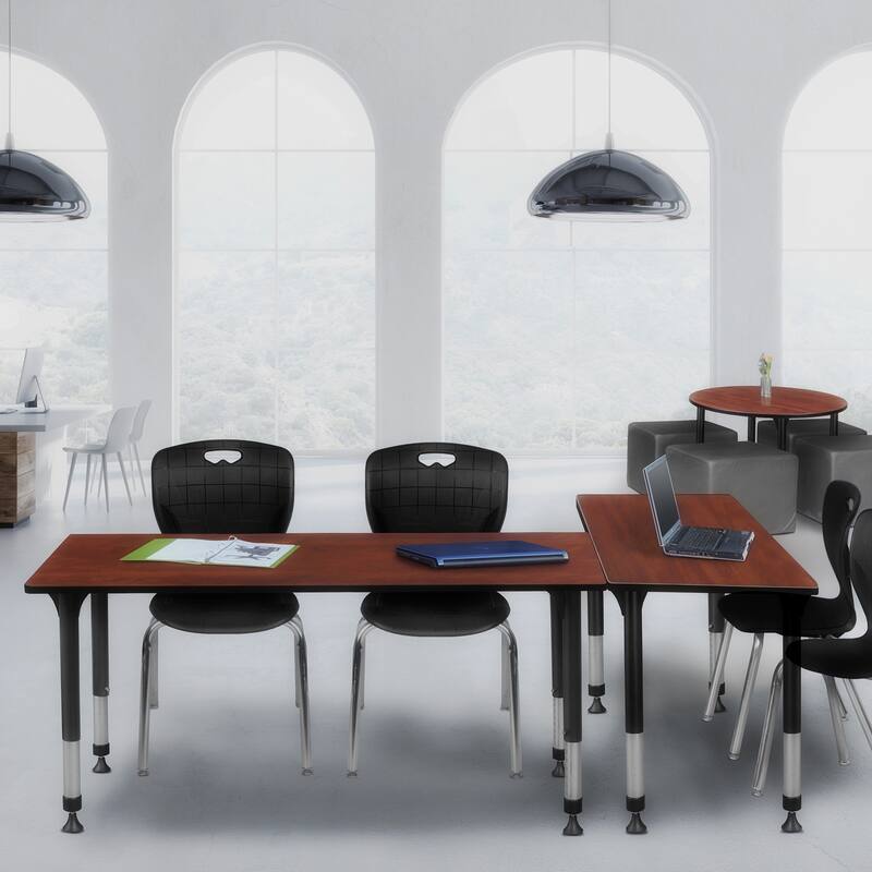 66 in. Height Adjustable Classroom Table - Cherry & 2 18-in Stack Chairs- Black