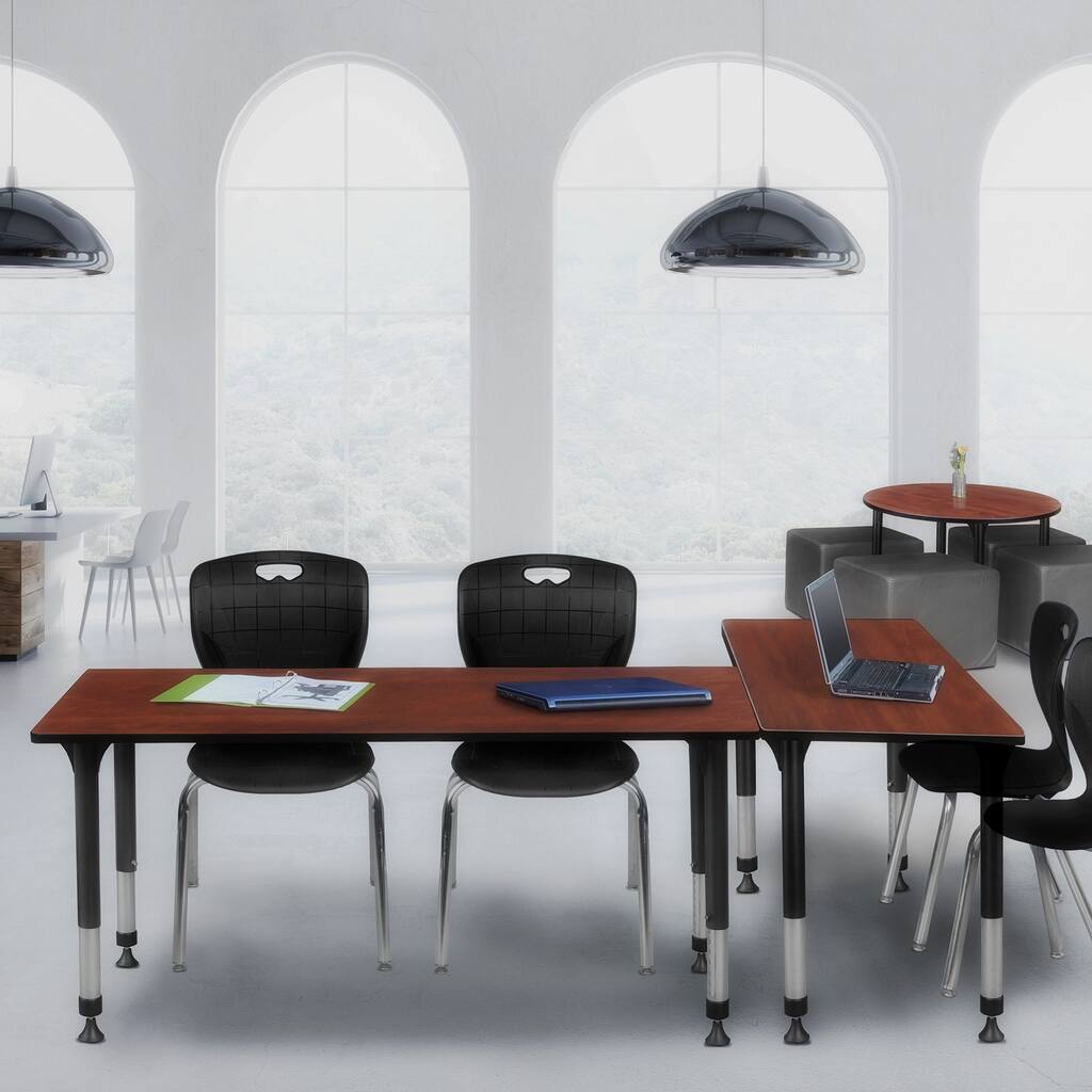 66 in. Height Adjustable Classroom Table - Cherry & 2 18-in Stack Chairs- Black