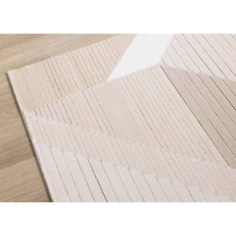 Elizabeth Collection - Beige/Blue Carved Geometric Modern Rug