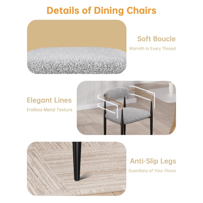 Mordern Fort 6-Piece Boucle Dining Chairs Set, Boucle Accent Arm Chair