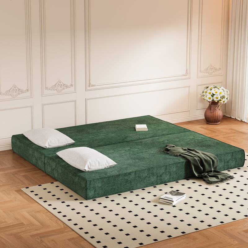 80" Convertible Sofa Bed with 2 Pillows, 2-Seat Folding Floor Couch, Multifunctional Chenille Loveseat Living Room Sleeper Sofa