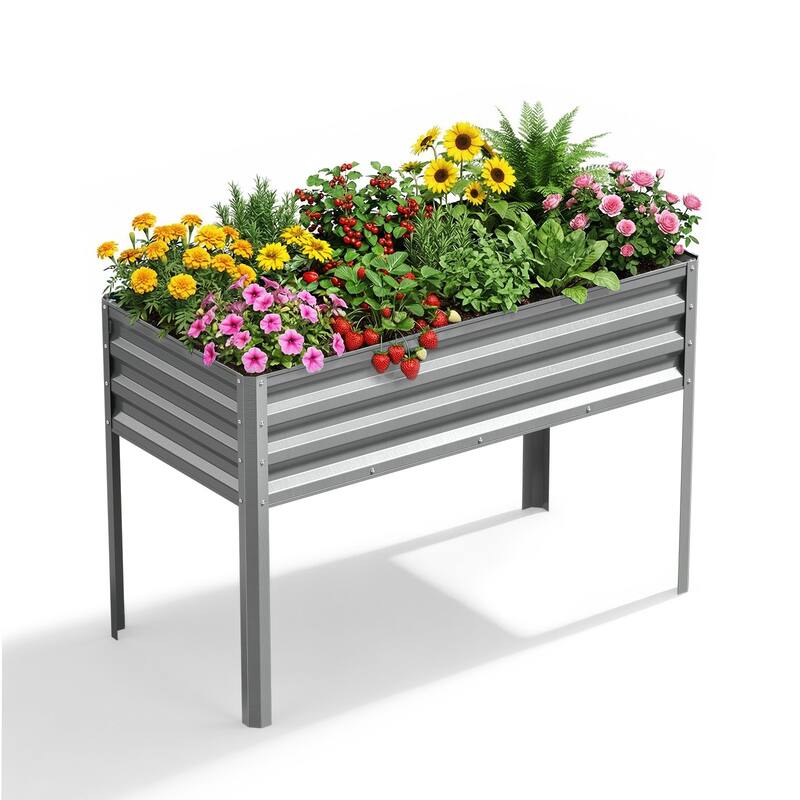 Meyreso 48" x 30" x 20" Galvanized Raised Garden Bed with Legs, Metal Elevated Planter Box, Rust-Resistant, Safety Edging