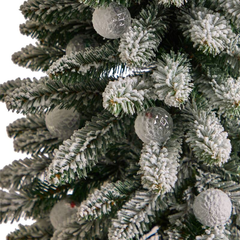 3ft. Flocked Fir Artificial Christmas Tree with 127 Branches & 20 LED Globe Lights in Planter - Cute Holiday X-Mas Accent