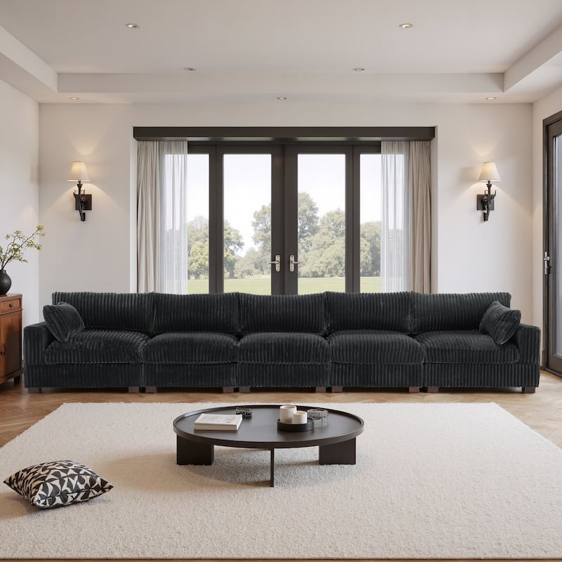 5-Piece Oversized Cotton Flannel Modular Sectional Sofa for Living Room