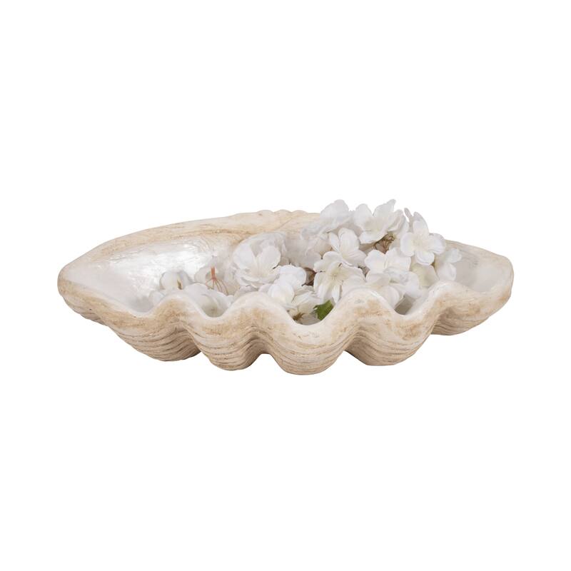 Sagebrook Home Polyresin Coastal Decorative Clam Shell Bowl with Sculptural Wavy Rim