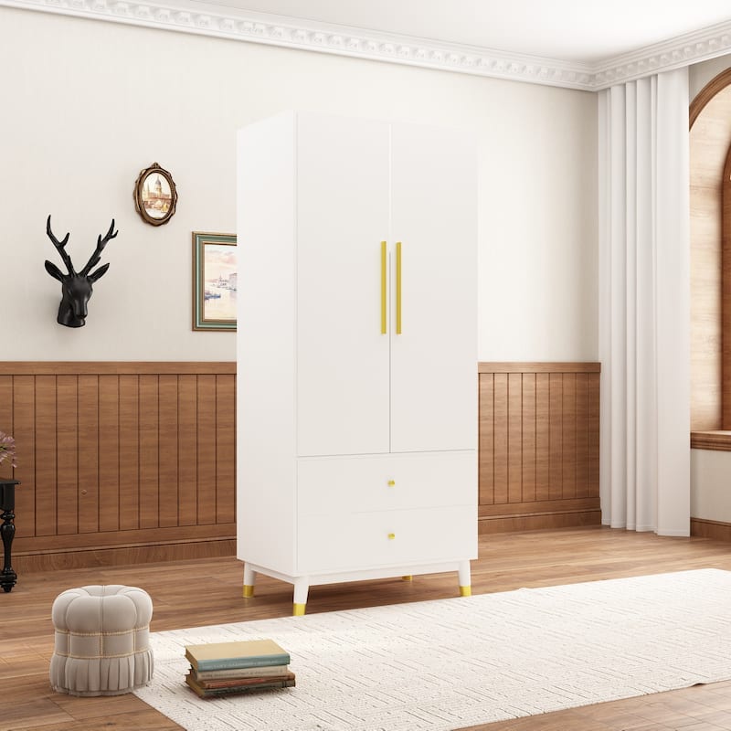 Wardrobe Closet Armoire with 2 Doors Wooden Clothes Storage Cabinet