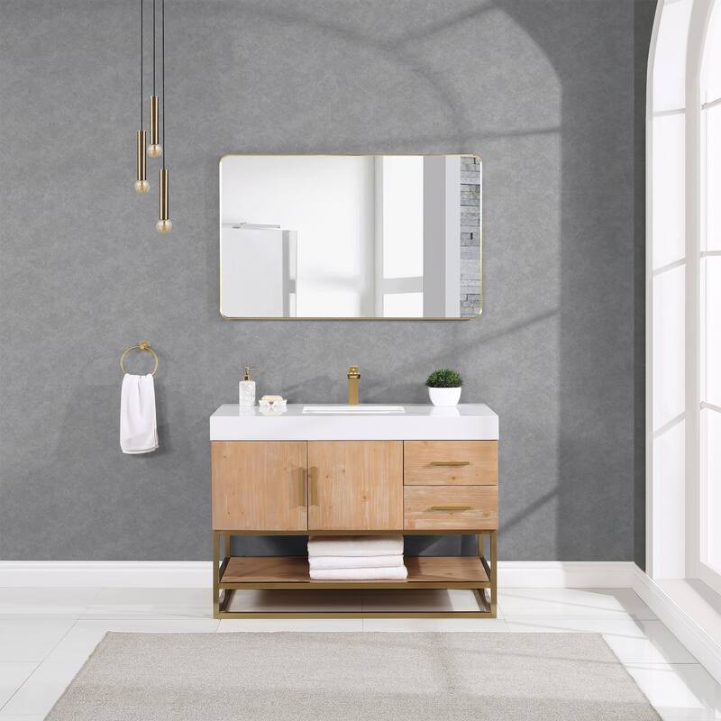 Altair Bianco Bath Vanity with White Composite Stone Top,no Mirror