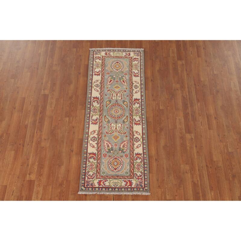 Grey Kazak Runner Rug Hand-Knotted Wool Carpet - 2'2" x 5'11"
