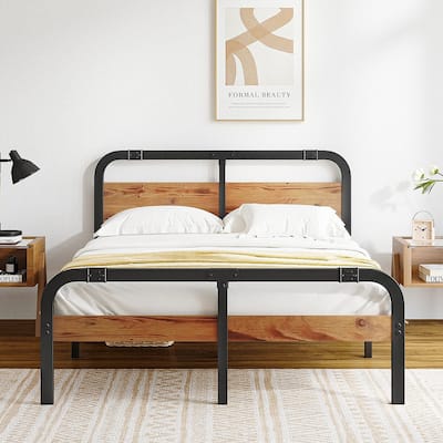 Heavy Duty Bed Frame with Wooden Headboard and Footboard, Noise-Free, Easy Assembly
