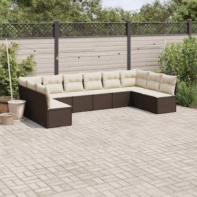 vidaXL Garden Sofa Set Brown PE Rattan 10 Piece Set Modular - 24.4 x 24.4 x 27.2