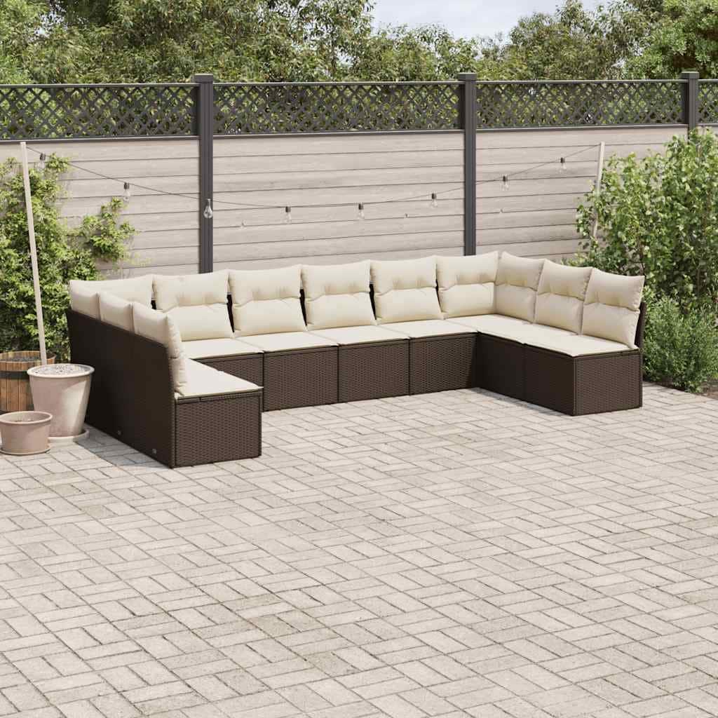 vidaXL Garden Sofa Set Brown PE Rattan 10 Piece Set Modular - 24.4 x 24.4 x 27.2