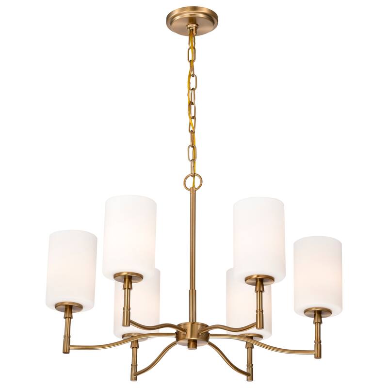 Liam 6 Light Chandelier Burnished Brass White Opal Glass - Burnished Brass
