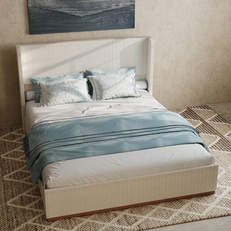 Corduroy Upholstered Platform Bed, Wingback Headboard Bed Frame