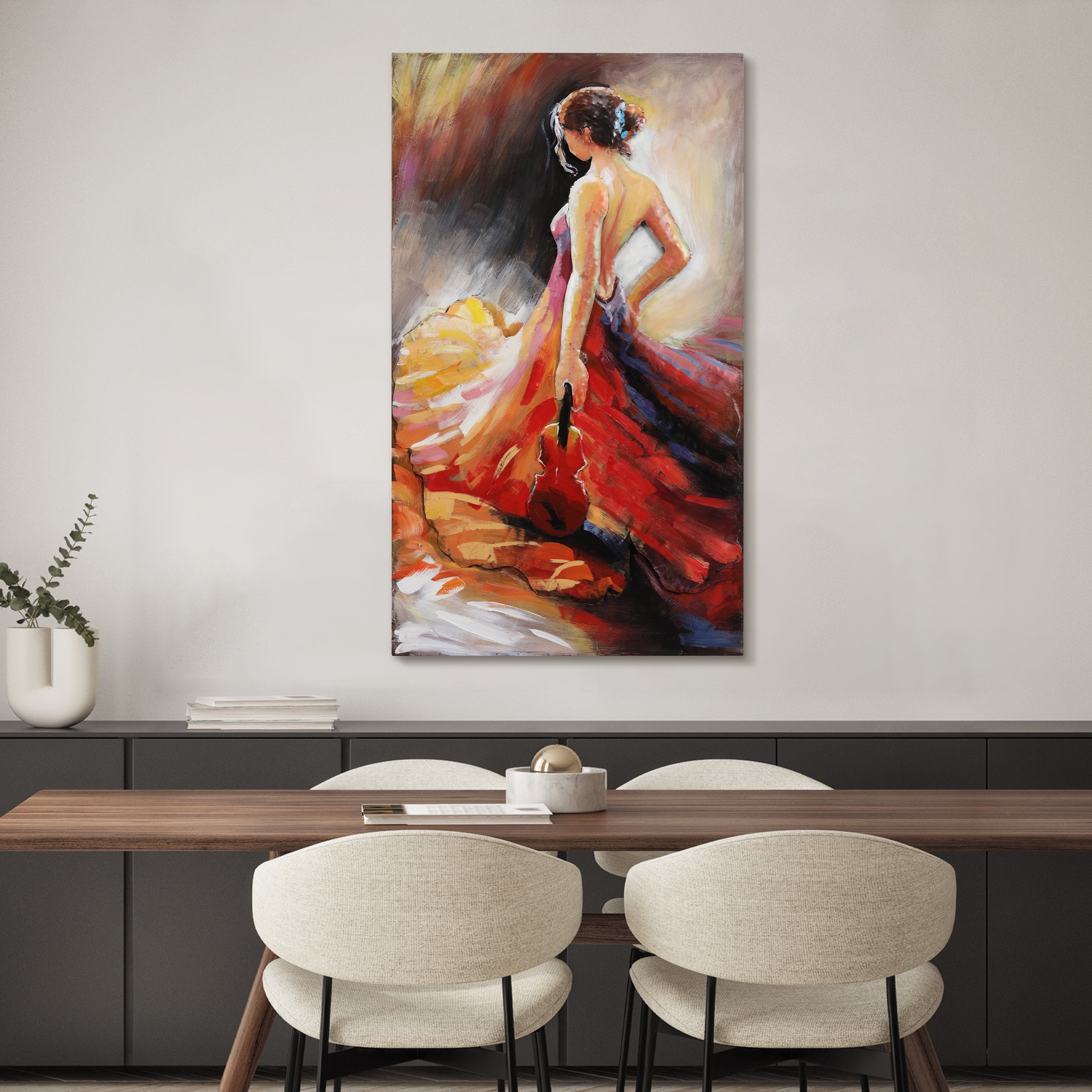 "Flamenco" Women in Beautiful Dress Mixed Media Iron Hand Painted Dimensional Wall Art