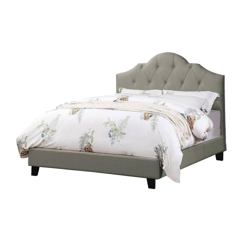Majestic Arch 1pc Queen Size Bed Adjustable HB Grey Polyfiber Tufted Upholstered Wooden Bedframe Bedroom Furniture