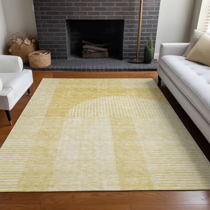 Machine Washable Indoor/ Outdoor Chantille Modern Deco Rug - Gold - 3' x 5'