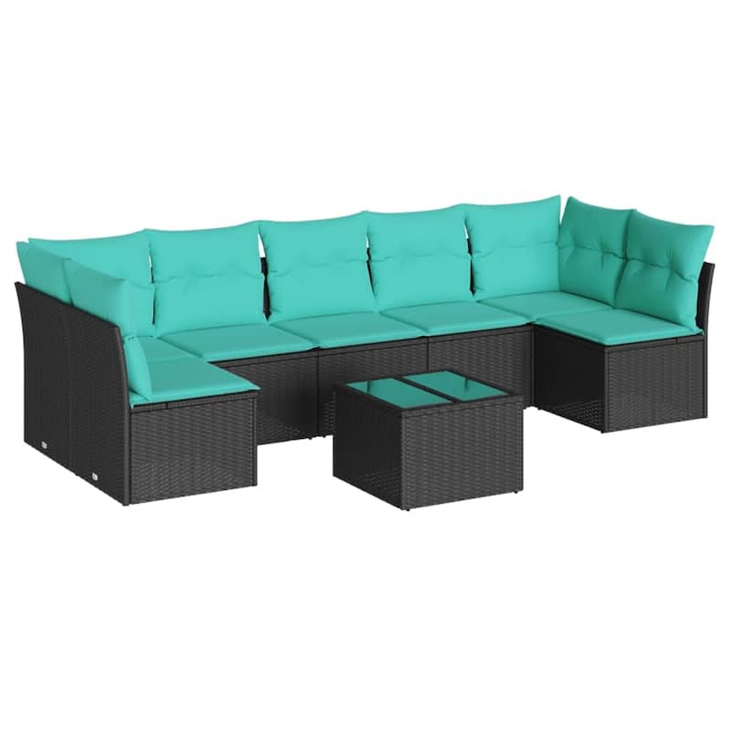 vidaXL 7 Piece Patio Sofa Set with Cushions Black Poly Rattan