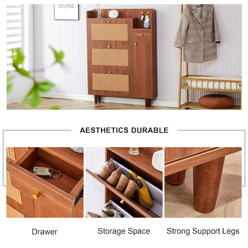 Modern minimalist storage cabinet, Japanese rattan shoe cabinet, bed top cabinet, small home furniture