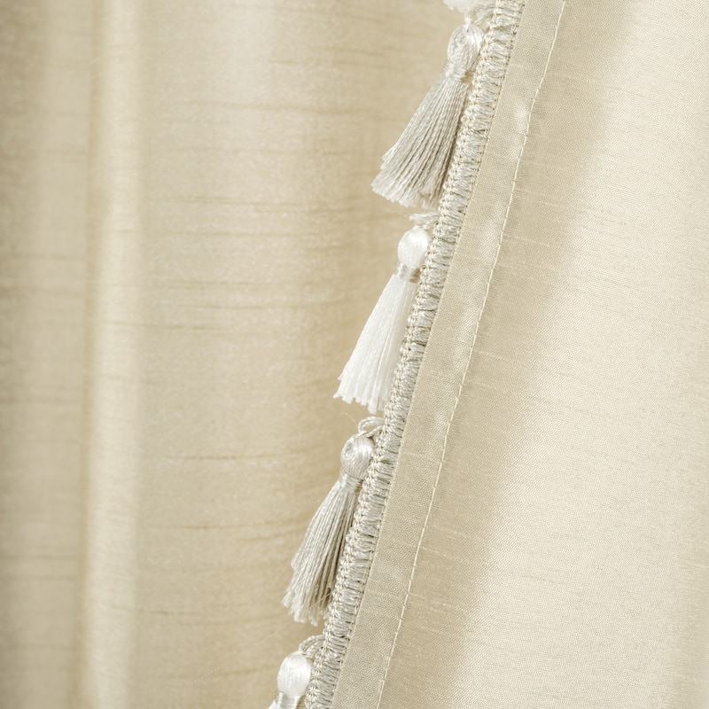 Lush Decor Luxury Regency Faux Silk Two Tone Tassel Window Curtain Panels Set