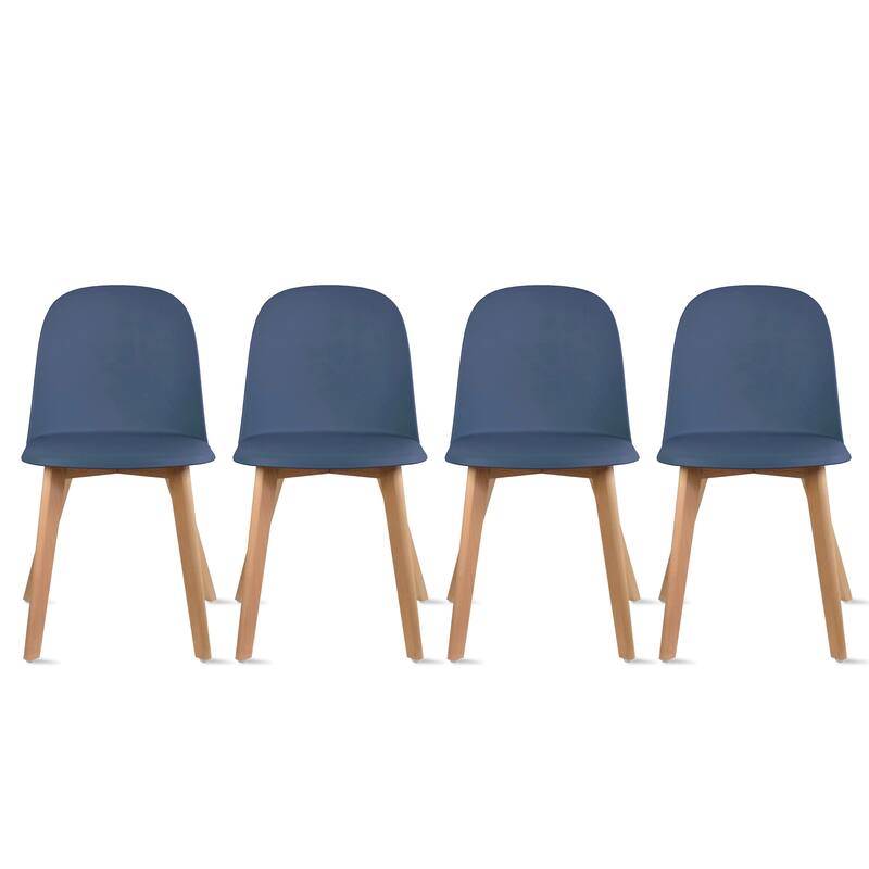 Set of 4 Plastic Dining Side Chair Wood For Event Kitchen Office Event Garden Patio Cafe - Blue