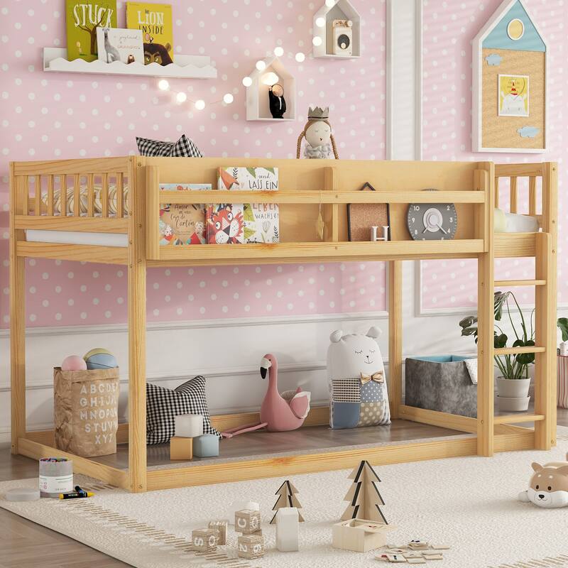 Rossetta Low Twin Over Twin Solid Wood Convertible Bunk Bed with Ladder