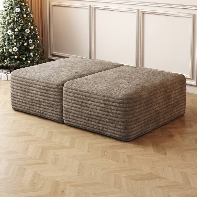 No-Assembly Required Modular Grey Ottoman with Plush Corduroy Fabric for Comfort