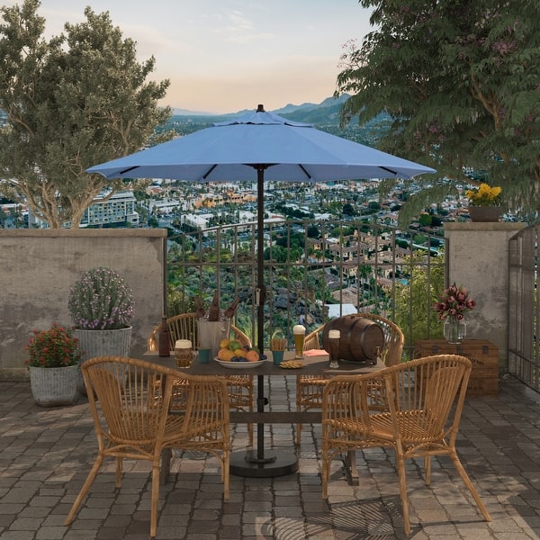 slide 2 of 5, North Bend7.5 Foot Crank Lift Auto Tilt Patio Umbrella Outdoor Rated Acrylic Fabric by Havenside Home Capri