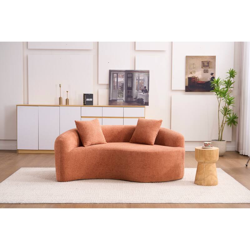 S-Curved Chenille Sectional Sofa: Dual-Depth (21.3" & 26.8"), Coral Pink, No Assembly, Compact for Small Spaces