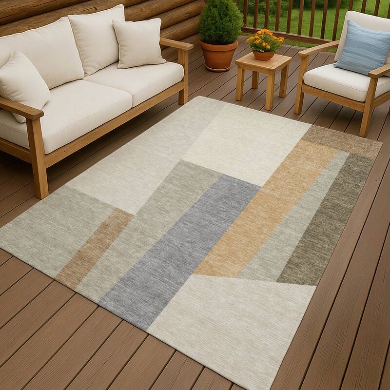 Machine Washable Indoor/ Outdoor Contemporary Jolie Chantille Rug - Beige - 5' x 7'6"