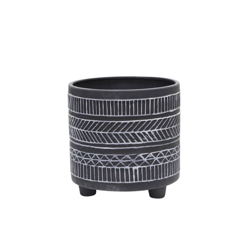 6/8" Tribal Look Footed Planter,Set of 2