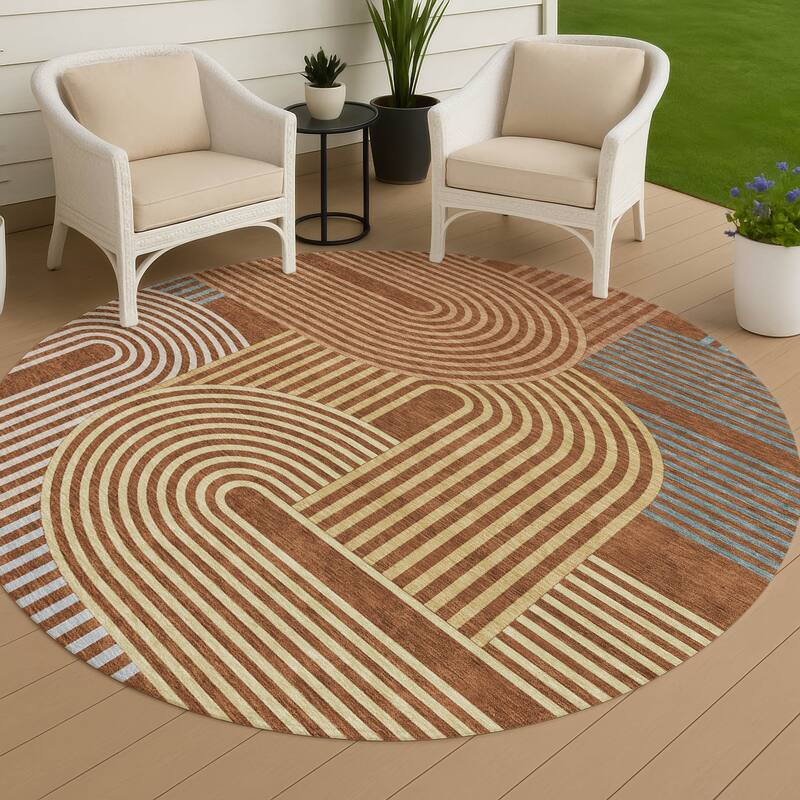 Machine Washable Indoor/ Outdoor Modern Basehor Chantille Rug - Paprika - 8' x 8'