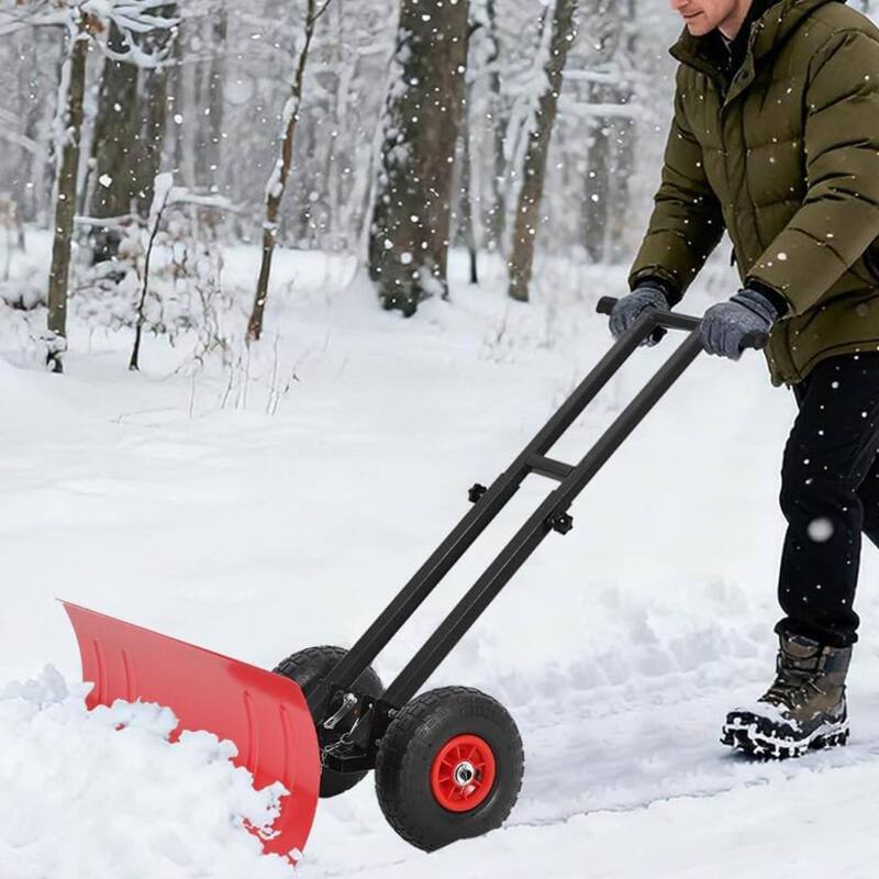 29.13x14 in Heavy Duty Rolling Snow Pusher Shovel for Driveway, Doorway, Sidewalk - Red