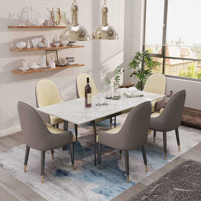 Sintered Stone and Iron Expandable Large Dining Table