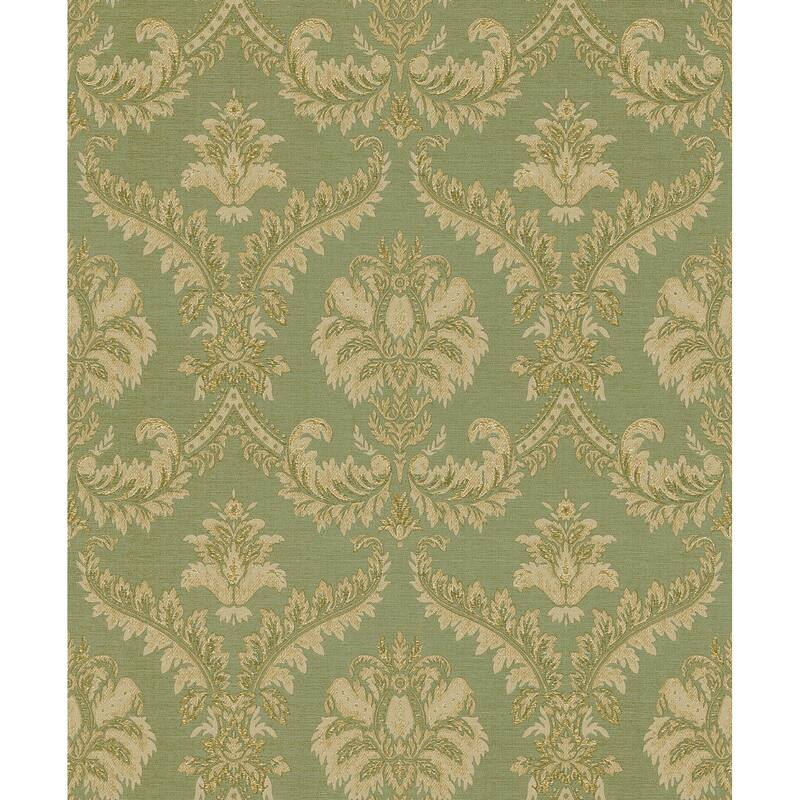 Galerie Wallcoverings Italian Classics 4 Collection Embossed Traditional Damask Vinyl on Non-woven Matte Wallpaper Roll - 33 feet x 21 inches - Green