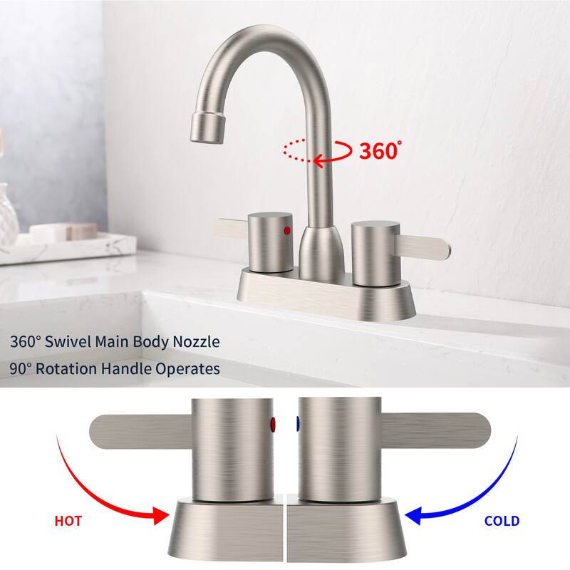 Modern Double Handle 360 Degree Swivel Bathroom Vanity Sink Faucet with Anti Leak Valve and Aerator, Anti Fingerprint, Anti Rust