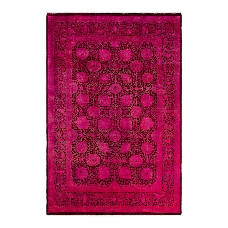 Fine Vibrance One-of-a-Kind Hand-Knotted Area Rug - Pink, 6' 1" x 9' 1" - 6' 1" x 9' 1"