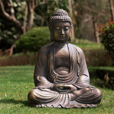Glitzhome Zen-Style MgO Meditating Buddha Garden Statue Indoor Outdoor