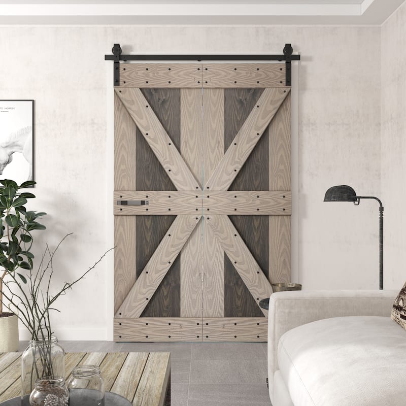 Coast Sequoia 30in./36in./48in./60in./72in. x 84in. Embossing Pine Wood Bi-Fold Barn Door With Sliding Hardware Kit