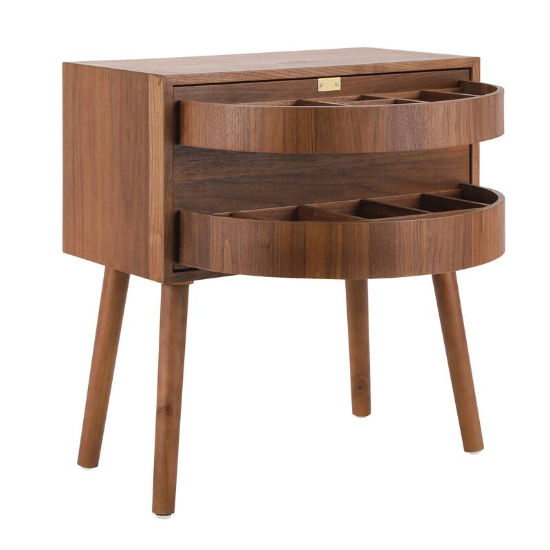 Mid-Century Modern Rotating Hidden Compartment Rattan Nightstand - Walnut