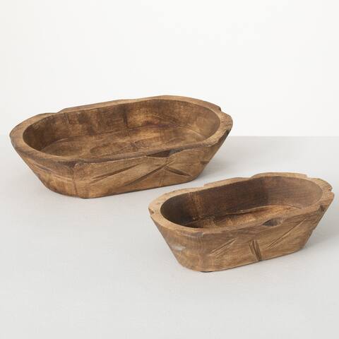 Sullivans Wooden Oblong Dough Bowl Decor - Set of 2