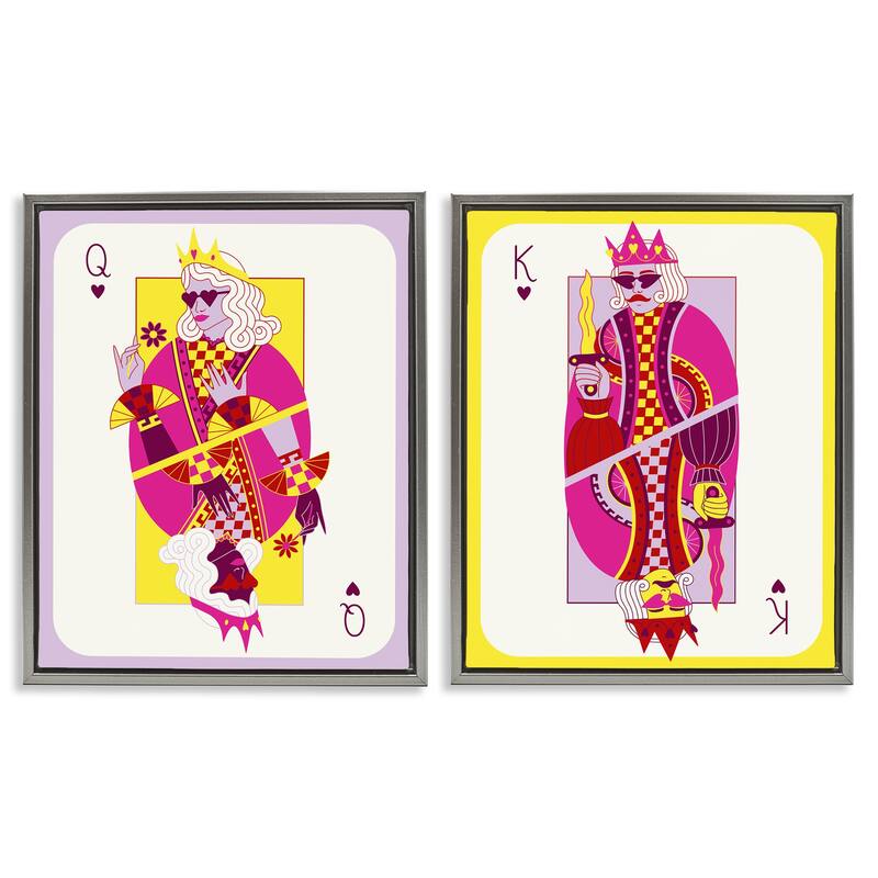 Stupell King & Queen Cards Framed Floater Canvas Wall Art Design By Grace Popp (Set of 2) - 17 x 21 - Grey