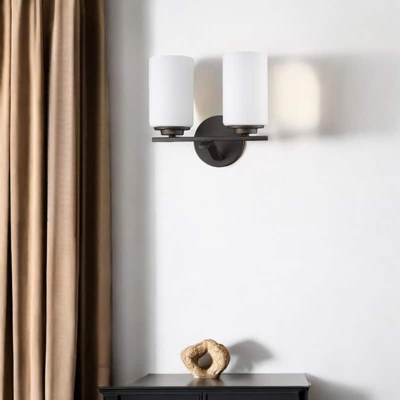 Modern Wall Mounted Vanity Light with Opal Etched Glass Shades and 2-Light Hardwired Fixture for Dry Locations