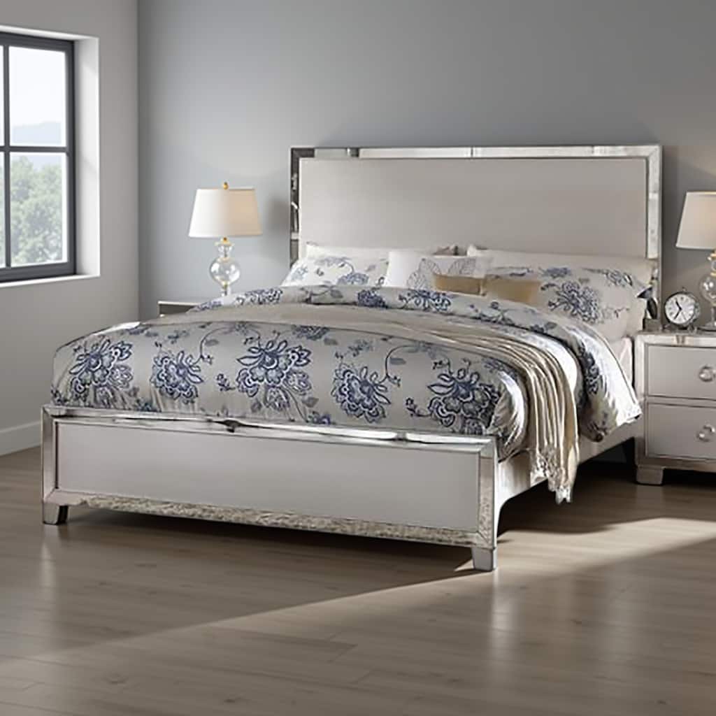 Stylish and Deluxe Queen Size Panel Bed, Silver