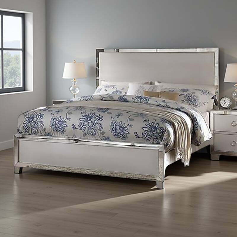 Stylish and Deluxe Queen Size Panel Bed, Silver