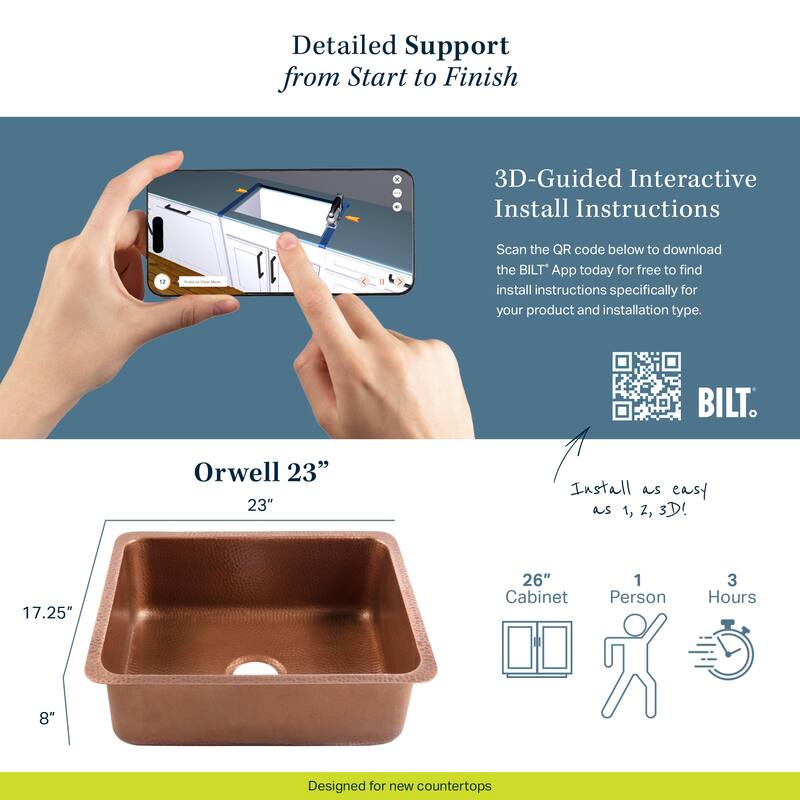Orwell Copper 23" Single Bowl Undermount Kitchen Sink